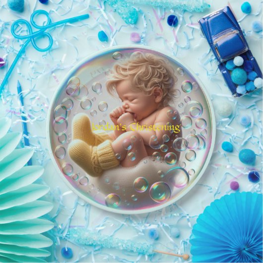 ブロンドユニセックスベビー《キリスト教》洗礼式や命名式 ペーパープレート (パーティー)