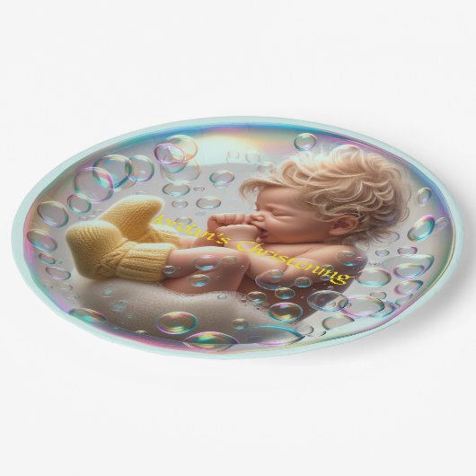 ブロンドユニセックスベビー《キリスト教》洗礼式や命名式 ペーパープレート (アングル)