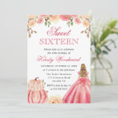 ブロンド女の子のピンクドレスフローラパンプキンズスウィート16 招待状 (スタンド正面)