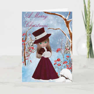 ブロンド女の子，雪，クリスマスグリーティングカード シーズンカード