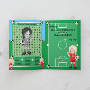 ブロンド女子サッカー ワードサーチ ハッピーバースデー カード