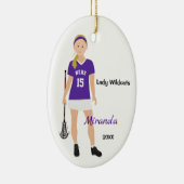 ブロンド女子ラクロスの紫と白の棋士 セラミックオーナメント (右)