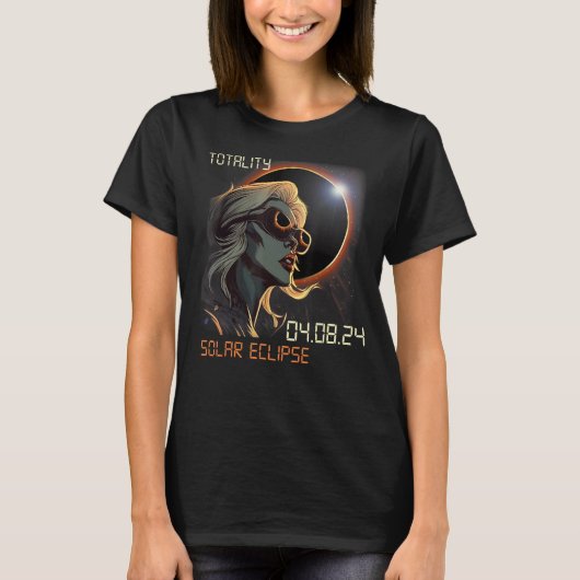 ブロンド女子太陽の皆既日食2024 Tシャツ (正面)