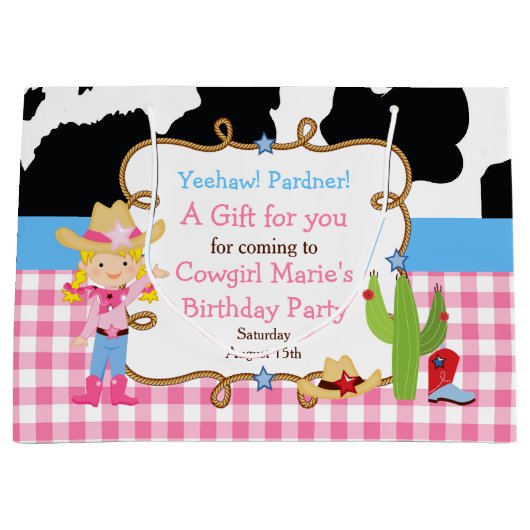 ブロンド女性のカーボーイウェスタンサンキューユー ラージペーパーバッグ (正面)