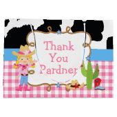 ブロンド女性のカーボーイウェスタンサンキューユー ラージペーパーバッグ (裏面)