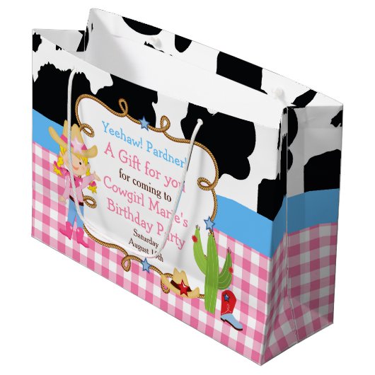 ブロンド女性のカーボーイウェスタンサンキューユー ラージペーパーバッグ (正面アングル)
