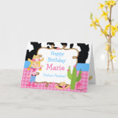 ブロンド女性のカーボーイウェスタンバースデーパーティー カード (黄色い花)