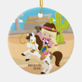 ブロンド女性のカーボーイ乗馬ガールクリスマスオーナメント セラミックオーナメント (正面)