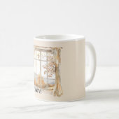 ブロンド女性ひまわりセーター コーヒーマグカップ (正面右)