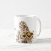 ブロンド女性ひまわりセーター コーヒーマグカップ (正面右)
