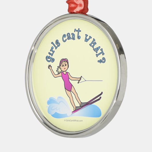 ブロンド女性ウォータースキーヤー メタルオーナメント (左)