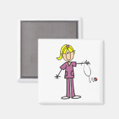 ブロンド女性スティックフィギュアナース マグネット (正面/裏面)