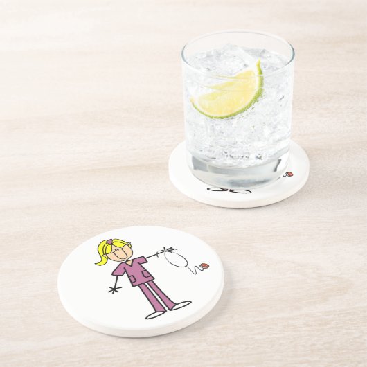 ブロンド女性スティックフィギュアナースTシャツ コースター (側面)