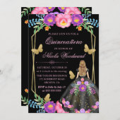 ブロンド女性メキシコフローラドレスキンセアニラ 招待状 (正面/裏面)