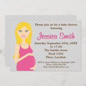 ブロンド妊婦ピンクのドレスの赤ちゃんシャワー 招待状 (正面/裏面)