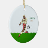 ブロンド少年サッカー選手の子供の名前の年日付スポーツ セラミックオーナメント (右)