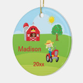 ブロンド幸せな農場で働く女性の納屋のトラクター動物 セラミックオーナメント (左)