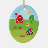 ブロンド幸せな農場育ちの納屋のトラクター動物 セラミックオーナメント (右)