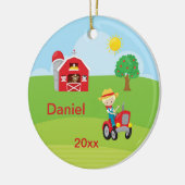 ブロンド幸せな農場育ちの納屋のトラクター動物 セラミックオーナメント (左)