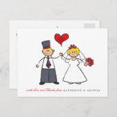 ブロンド漫画カップル氏とミセス結婚の感謝 ポストカード (正面/裏面)