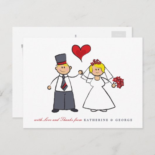 ブロンド漫画カップル氏とミセス結婚の感謝 ポストカード (正面/裏面)