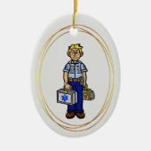 ブロンド男性EMS救急医療隊員クリスマスオーナメント セラミックオーナメント (正面)