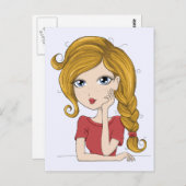 ブロンド編み込みカワイガールイラストレーション ポストカード (正面/裏面)