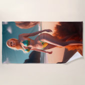 ブロンド美しい女の子ポーズビーチタオル ビーチタオル (正面)