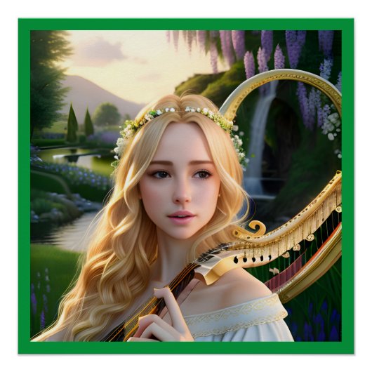 ブロンド美しい遊ミューズのハープ ポスター (正面)