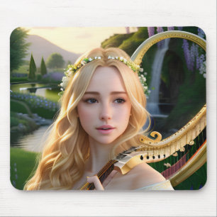 ブロンド美しい遊ミューズのハープ マウスパッド