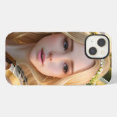 ブロンド美しい遊ミューズのハープ iPhoneケース (裏面横)