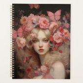 ブロンド美しい – 女性のポートレートと花 プランナー手帳 (正面)