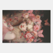 ブロンド美しい – 女性のポートレートと花 ラッピングペーパーシート (正面)