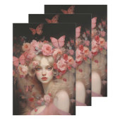 ブロンド美しい – 女性のポートレートと花 ラッピングペーパーシート