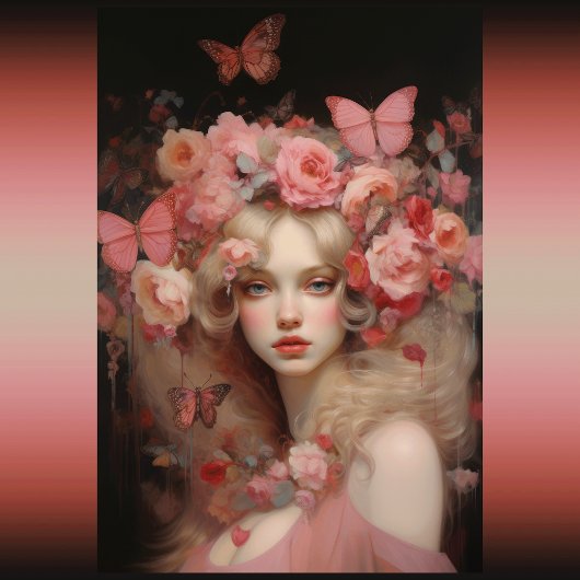 ブロンド美しい – 女性のポートレートと花 薄葉紙