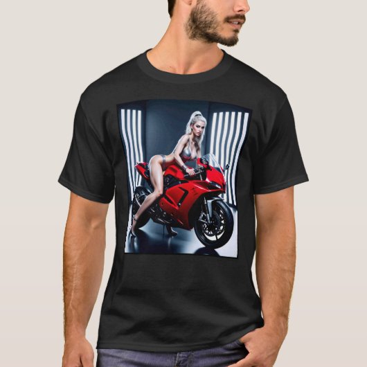 ブロンド美女バイクTシャツ メンズ Tシャツ (正面)