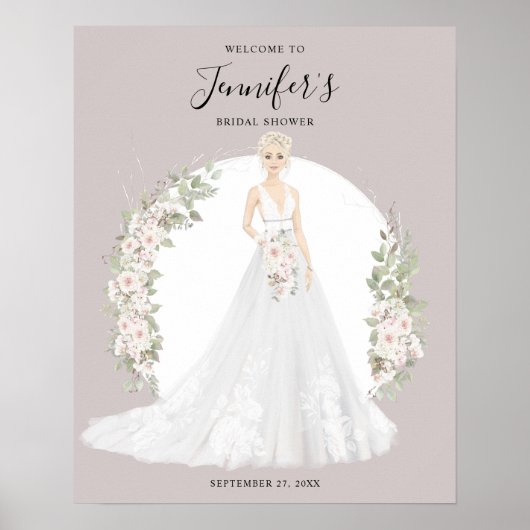 ブロンド花嫁のウェルカムサイン ポスター (正面)