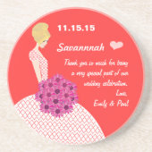 ブロンド花嫁の珊瑚&ピンクフローラありがとう コースター (正面)