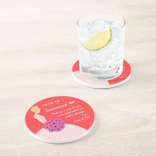 ブロンド花嫁の珊瑚&ピンクフローラありがとう コースター (側面)