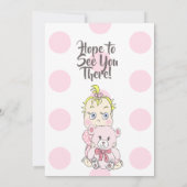 ブロンド赤ちゃん女の子とテディベアベビーショワー 招待状 (裏面)