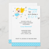ブロンド踊りジョイモダンブルーボーイ赤ちゃんシャワー 招待状 (正面/裏面)