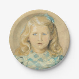 ブロンド髪のかわいい若い女の子 ペーパープレート