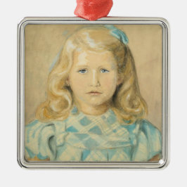 ブロンド髪のかわいい若い女の子 メタルオーナメント