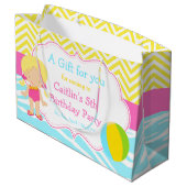ブロンド髪の女の子プールパーティーBashありがとう ラージペーパーバッグ (裏面アングル)