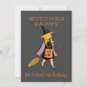 ブロンド魔女ハロウィーン誕生日パーティー 招待状 (正面)