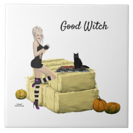 ブロンド魔女ピンアップガールセラミックタイル タイル