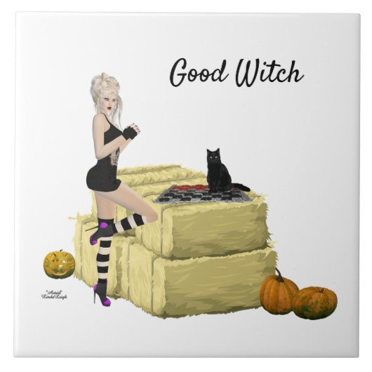 ブロンド魔女ピンアップガールセラミックタイル タイル (正面)