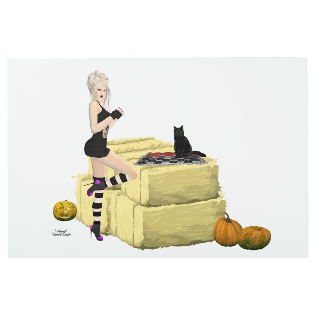 ブロンド魔女ピンアップガールメタルウォールアート メタルプリント (正面)