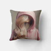 ブロンド10代のガールインザピンクフード付きスウェットシャツ クッション (裏面)