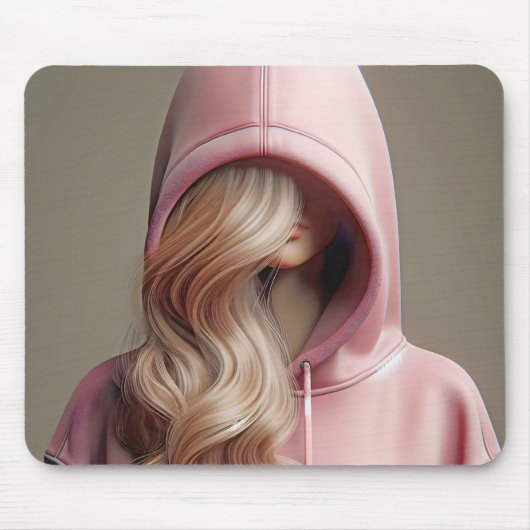 ブロンド10代のガールインザピンクフード付きスウェットシャツ マウスパッド (正面)